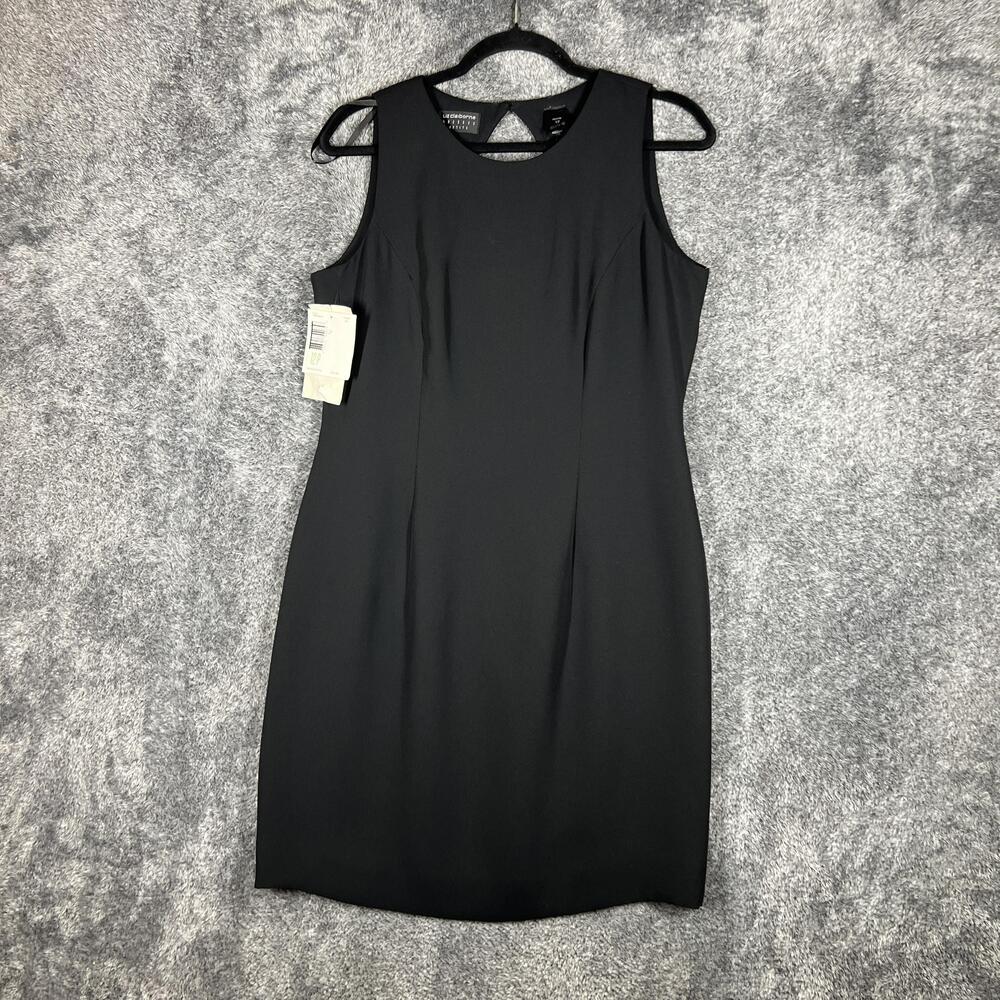 Liz Claiborne Dress Womens 12P Black Sheath Pencil Knee Length Sleeveless Lined